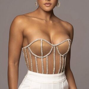 JLUXLABEL Beige Bustier with Silver Detailing